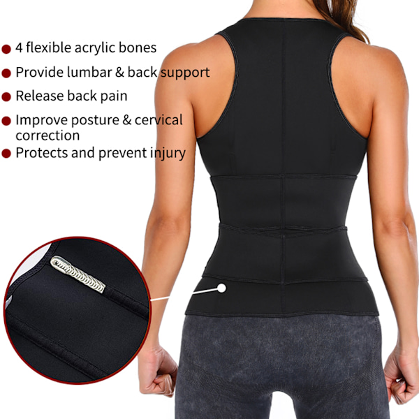 Kvinnors midjetränare korsett dragkedja väst justerbar neopren body shaper cincher tank top midja shapewear