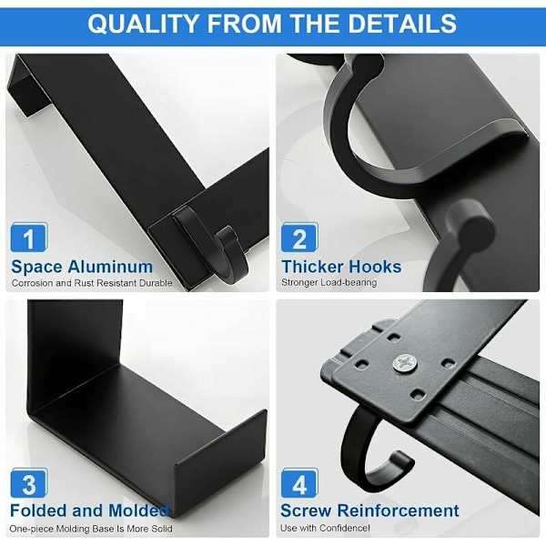 Universal Design Klädkrok i Rymdaluminium, Rostfritt Material Kraftig Aluminium Vattentät Robust Klädkrok För Tjocka Dörrar (4-4,5cm), Tyst
