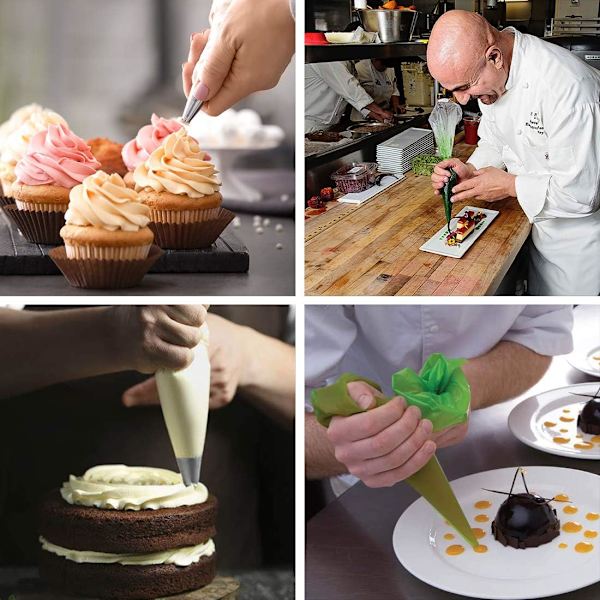 Konditorivaror Spritspåsar, Extra Tjocka 16 Tums Engångsspritspåsar 100 Stycken, Starka Spritspåsar för Cupcake, Tårta Dessert, Kakor Bakverk, Sockerhantverk