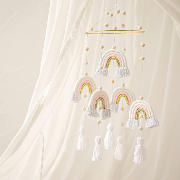 Promise Babe Baby Bed Bell Newborn Nursery Hängande Mobile Rainbow Mobile för Baby Bed Spjälsäng Dekoration Ornament Present (Vit)