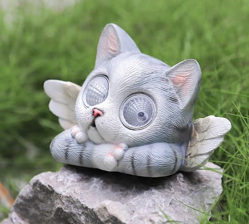 Kat haven statue, dyrestatue med solcelle LED øjne til haven,