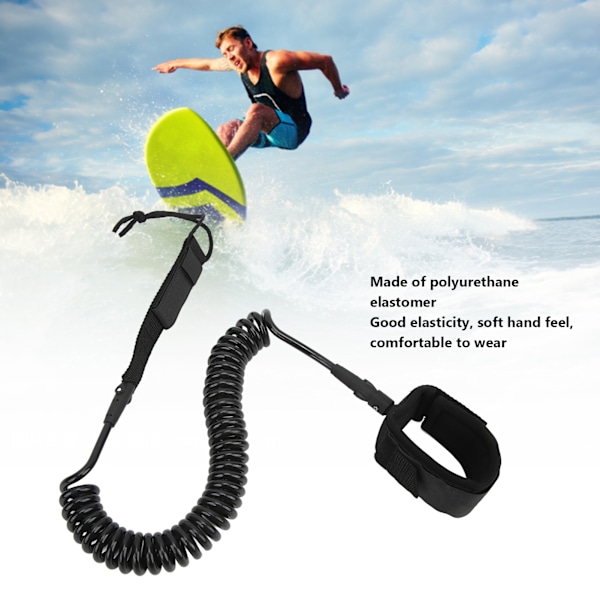 Surfboard Leash Hög elasticitet TPU Svart Justerbar Spiralformad Surfing Benrem för Paddleboards Longboards 11ft/3.35m