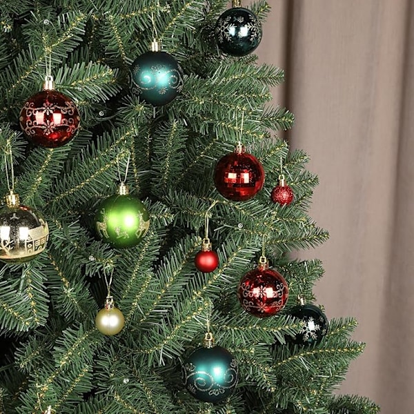 44 st Färgglada Julgranskuleprydnader Set, Flerfärgade Julgransprydnader Röd Grön Guld Okrossbara Julgranskulor Dekoration, Plast