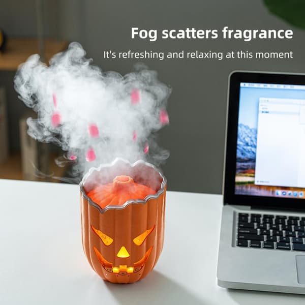 Halloween Gresskar Aromaterapi Diffuser og Luftfukter, Ultralyd Diffusjon, Kombinert med Manet-tåke og Fargerike LED-lys