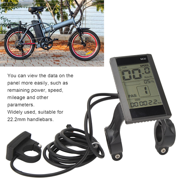 Elektrisk cykel LCD-displaymätare 24V 36V 48V Vattentät Multifunktionell 22.2mm S830 LCD-display för modifieringstillbehör