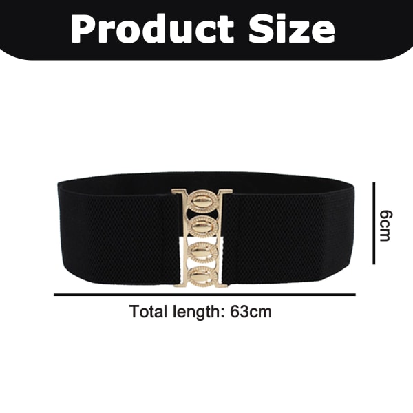 Bred elastisk midjebälte stretch midjeband retro spänne spänne bälte-svart