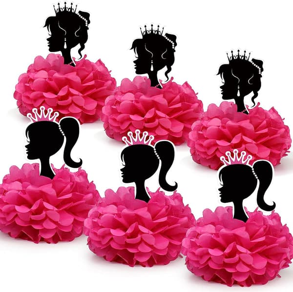 6 Prinsessebordpynt Jentefest Dekor Bordpynt