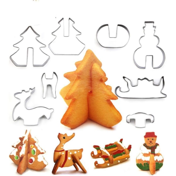 18 st Pepparkakshus Bakform Jul Rostfritt Stål 3D Tredimensionell Kakform DIY Högpunkts Bakform med Presentförpackning 18 st