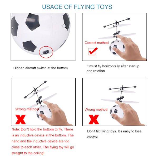 Flygande boll leksak RC Fly Aircraft Fjärrkontroll leksaker LED-ljus Flygande boll för barn Pojkar Flickor Fotboll