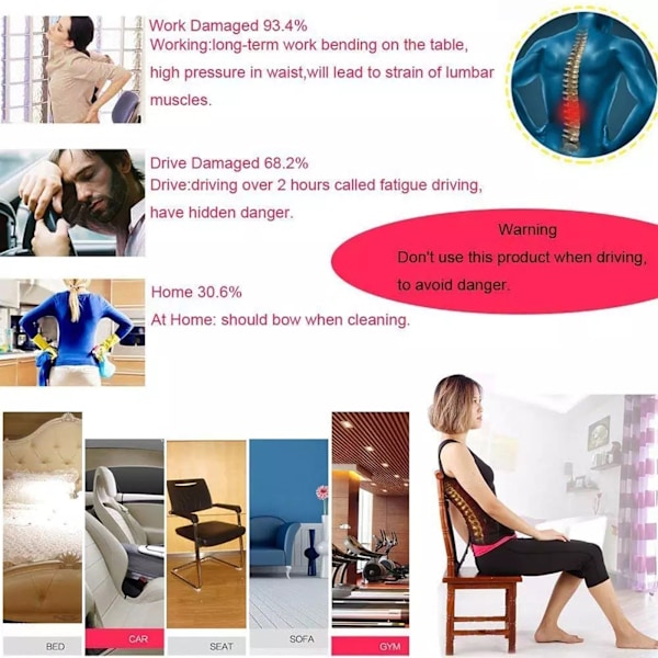Ländryggsstöd för smärtlindring, nedre ryggsträckare med justerbar ryggring, portabel användning för ryggradsdekompression, ergonomisk design för