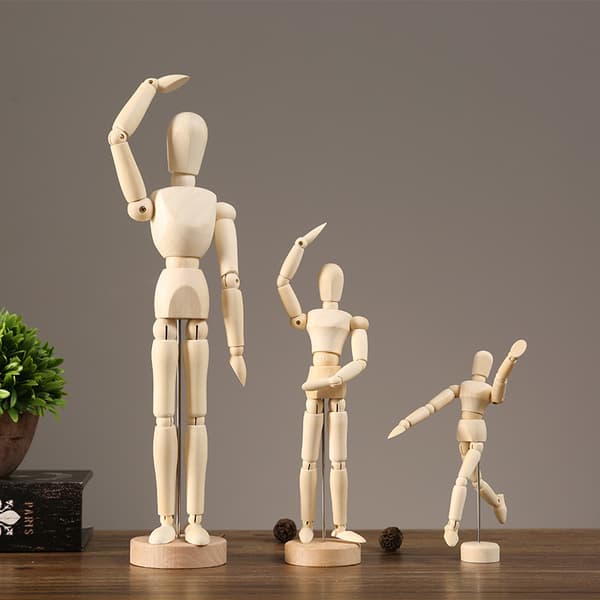 1-pack skrivbordsdocka man ledad finger rörlig modell litet trä