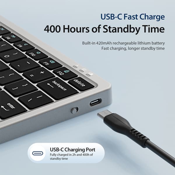 Enkel Skrivkompis, Ultrastabilt Uppladdningsbart Tangentbord med Lång Batteritid, Stöder Windows Android iOS MacOS Chrome OS iPad OS Enheter