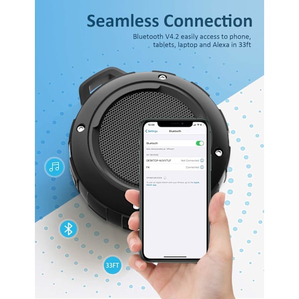 Vattentät Bluetooth-högtalare för utomhusbruk, trådlös, bärbar, minidusch, resehögtalare med subwoofer