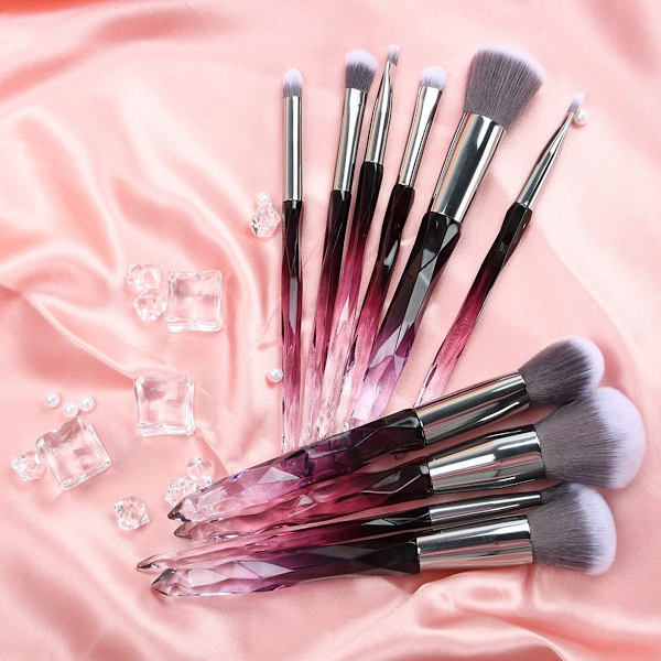 Sminkborstar Crystal Handle Set,10 ST Crystal Transparent Handle Kabuki Powder Foundation Brush Concealer Eye Shadow Eyeliner Ögonbrynsborste