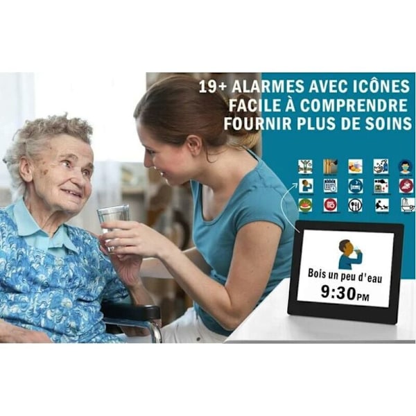 Digital Dagklocka för Äldre, Lättläst Demensklocka med Medicinpåminnelse &amp; Automatisk Dimning, Stor Display &amp; Flerspråkig