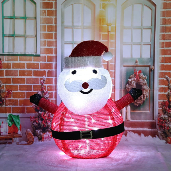 Hopfällbar belysning jultomte, förbelyst LED-belysning tomte med varma ljusslingor för julhelger inomhus utomhus gräsmatta trädgård
