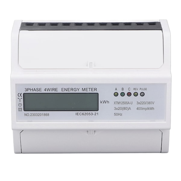 Elmätare 3-fas 4-ledare 7P LCD Digital Display DIN-skena Montering Strömövervakning