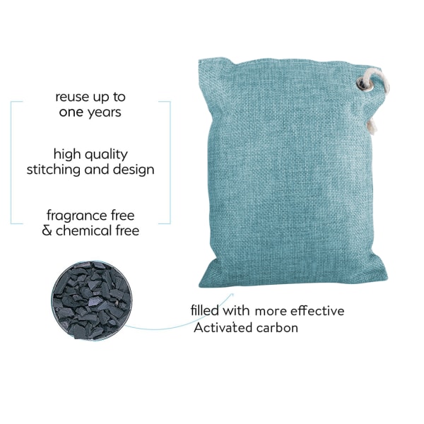 Charcoal Air Purifying Bag 200g, Natural Doft Eliminator, Doftfri, Kemikaliefri, Doft Absorber, fångar upp och eliminerar lukter (blå)