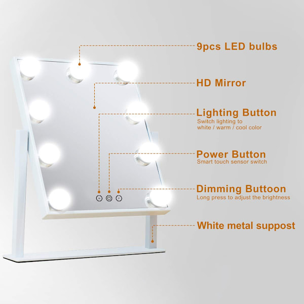 Smink spegel skrivbord led ljus stor fyllningsljus sminkbord spegel skrivbord spegel skönhetsspegel med glödlampa(Plug-in)