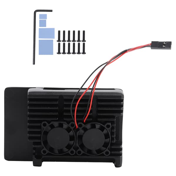 Aluminiumkasse med dobbel viftekjøling for Raspberry Pi 4B datatilbehør