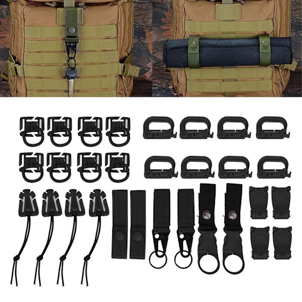 30 st Molle-fästen D-spänne Ryggsäcks spänne Nylonband Ryggsäckstillbehör för picknick Camping Resor Svart
