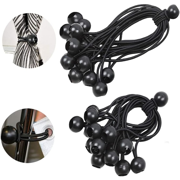 30 st elastiska gummiband med svart kula, expanderögla | Presenningsspannare | Tältsnoddar | Gummisnoddar, gummispännare med kula, tält