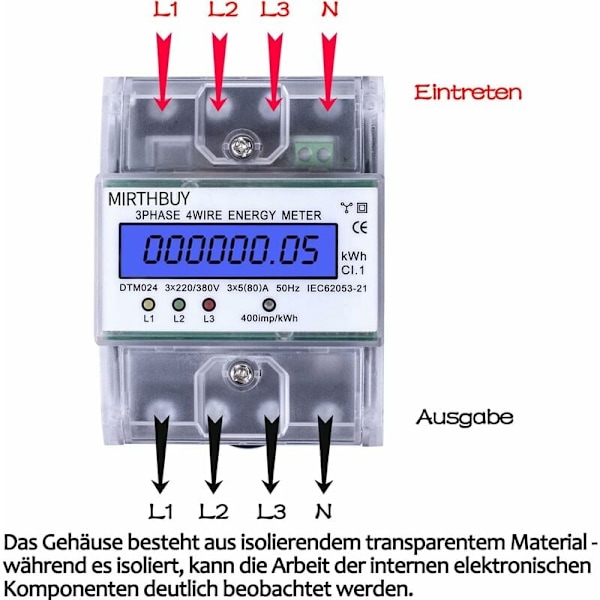 5-80A Digital Elmätare Strömförbrukning: 220/380V Digital Elmätare AC 3-fas 4-tråds KWh-mätare LCD Mellanmätare för System
