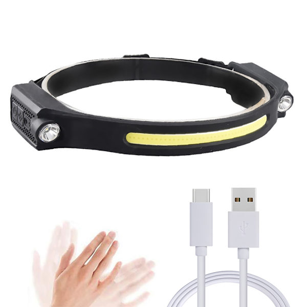 LED-pannlampa, bärbar USB-uppladdningsbar silikon COB-strålkastare med rörelsesensor för utomhuslöpning, cykling, fiske, camping
