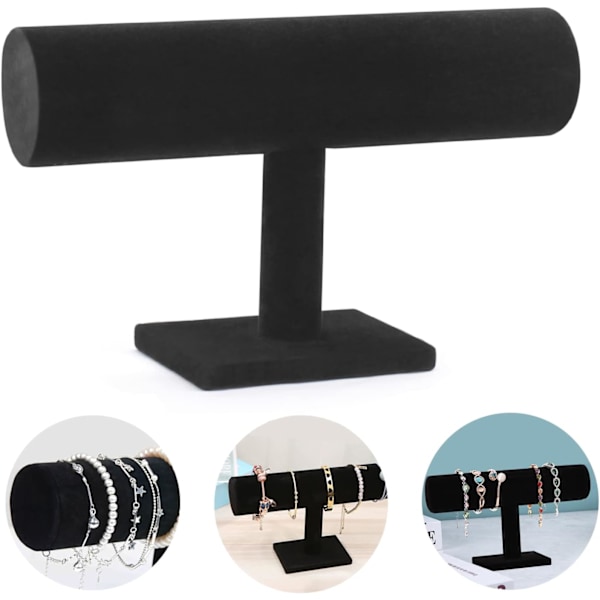 T-Bar Ställ för Smyckesorganisatör, Rektangulär Bas Armbandshållare, Sammet Material för Halsband Armband Display, Träkonstruktion Säkerställer