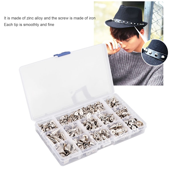 270 st 12 stilar Punk Nitar Kit Fint utförande Smidigt Hållbart Zink Legering Material Läder Hårdvara Tillbehör