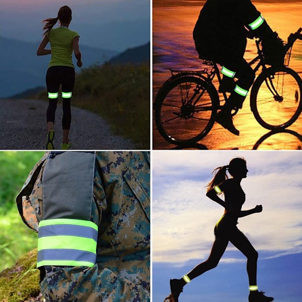 Säkerhetspaket för nattlöpning, elastiska justerbara armband och fotledsband för hög synlighet, reflexutrustning för män kvinnor barn idealisk för cykling,