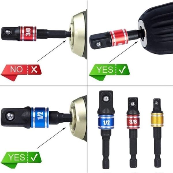 4 st Borr-adapter 105° Vinklad Bits 1/2 tum 3/8 tum 1/4 tum 360° Hylsadapter för Mutter Skruv