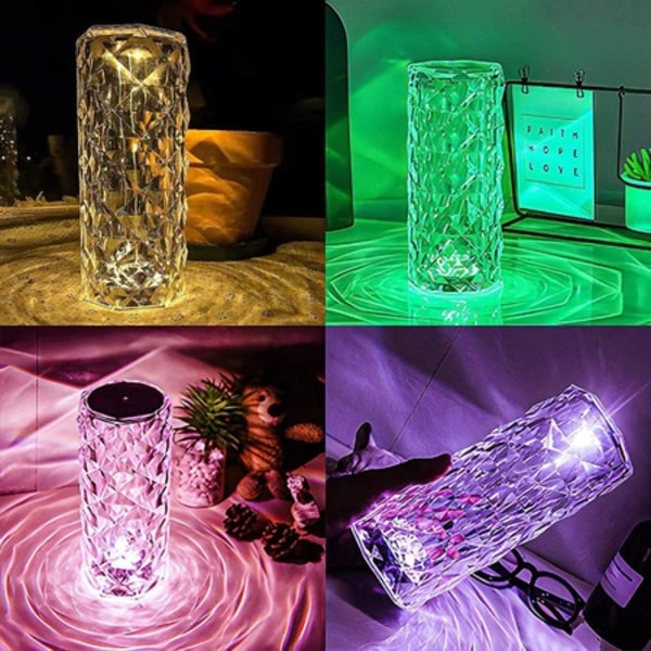 Kristall LED-bordslampa, Crystal Diamond AhaPrint, RGB 16 färger, touch-kontroll, 1500mah batteri - 12 timmars användning, USB-C-laddning