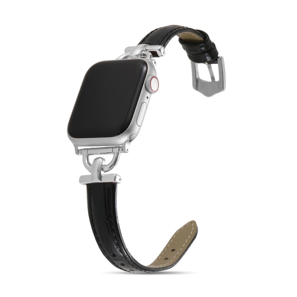 Läderarmband kompatibelt med Apple Watch-armband 41mm 45mm 49mm, smalt äkta läderarmband med D-format metallspänne för iWatch-band Serie 8