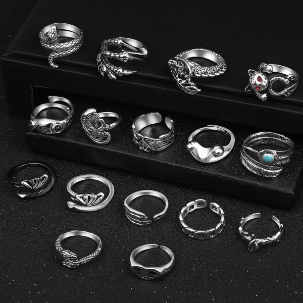 Öppna ringar set knogstackring ormring boho fingerringar för kvinnor män flickor