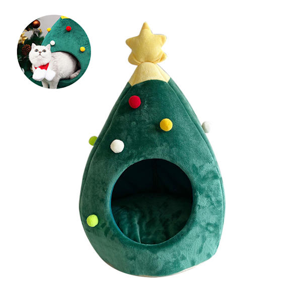 Julgran kattbädd hus, inomhus jul katt hus, bärbar katt igloo säng grotta för små djur, grön
