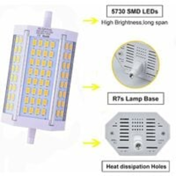 R7S LED-lampa 118mm dimbar 30W, LED linjär dubbeländad J-typ spotlights (200W 300W halogen T3-ekvivalent), 3000LM 4000K, vägg-/säkerhets-/golvlampor