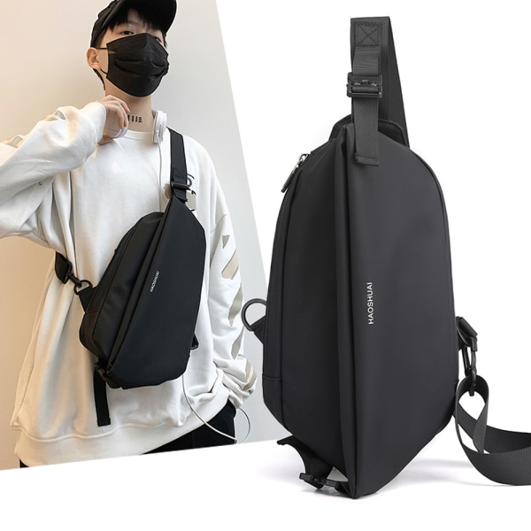 Svart Sling Bag för Kvinnor Män Vattentät ryggsäck för resor