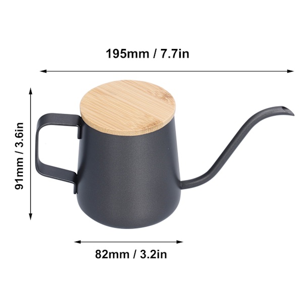 350 ml rostfritt stål kaffekanna lång smal pip manuell kaffebryggning vattenkokare med bambulock