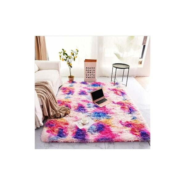 Stora mattor för vardagsrum, Tie-Dyed Rainbow Shaggy Rug Fluffy Throw Carpets