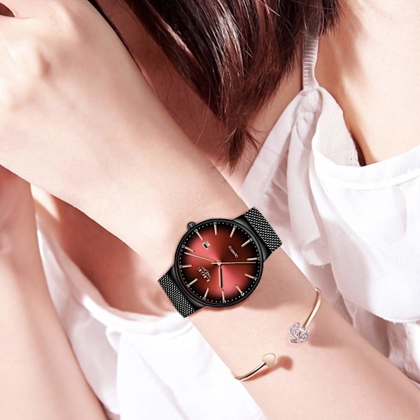Tunn vattentät mesh fashion minimalistisk analog kvarts handleds klocka