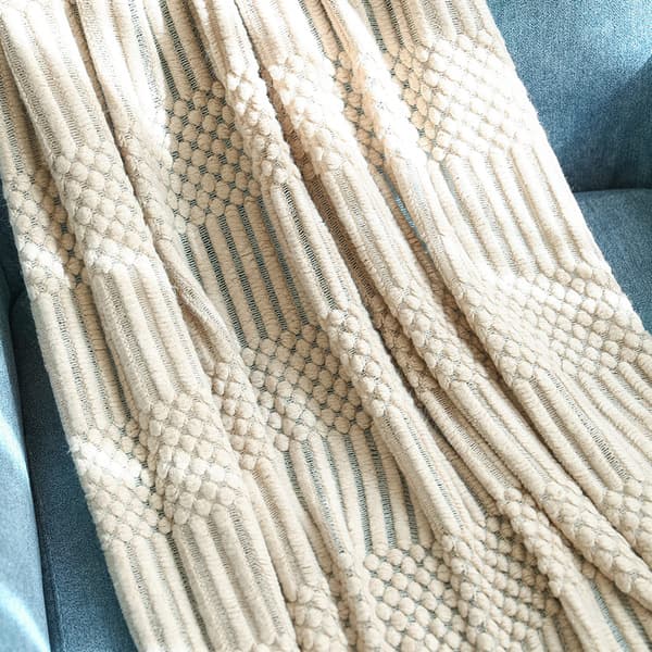 Superbløde Chenille Hygge Sengetæpper, Elegant Stil til Bondegårdsstueindretning, Khaki Vendbart Tæppe 130 x 200 cm