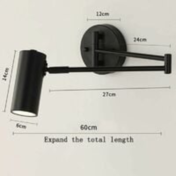 Inomhus sänglampa, väggtvättljus, minimalistisk justerbar vägglampa med svängarm med borstad finish, dimbar LED-belysning för sovrum, hall, 