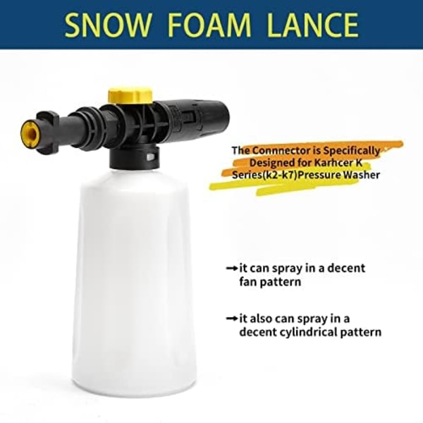 Skumkanon för Kärcher K2 K3 K4 K5 K6 K7, 750 ml skumpistol, justerbart munstycke snöskumlans tillbehör för Karcher K2~K7 högtryckstvättar