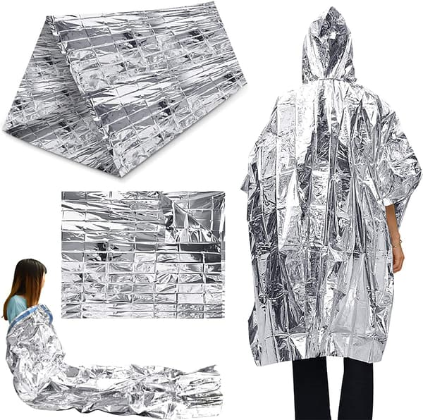 10 stk. nødtæppe, foldbart sølv, 210x160 cm, sølv + sølv
