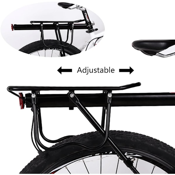 Anpassningsbar cykelpakethållare, snabbkoppling aluminiumlegering ram justerbar bakre pakethållare, stöder tunga laster upp till 50 kg, universell passform för 24-29 tum