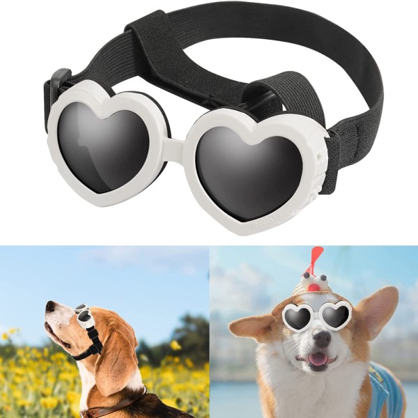 Solglasögon för hundar UV-skyddsglasögon hundglasögon vindtät justerbar hjärtform hundglasögon anti-imglasögon och vattentäta för små hundar