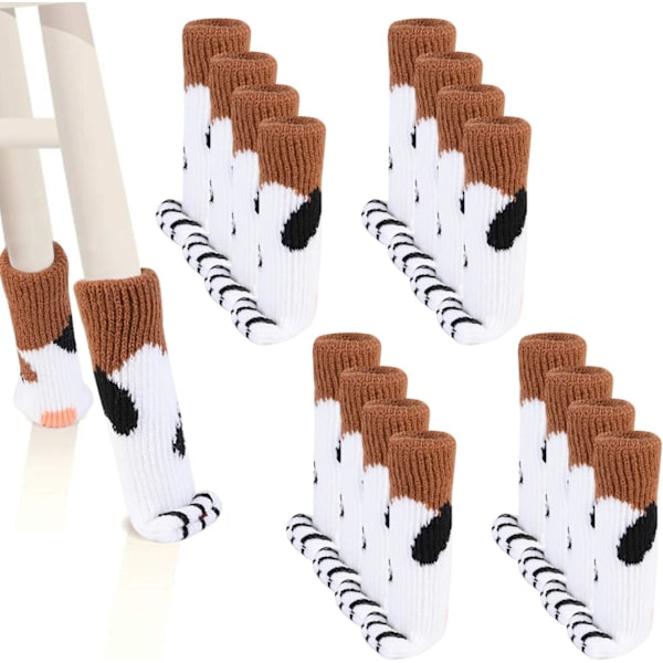 Kattstolsstrumpor 16-pack Kattmöbler Strumpor Stolsbensöverdrag Söta Kattfotformade Stickade Möbelfötter Strumpor Stolsbensgolvskydd (Kaffebrun)