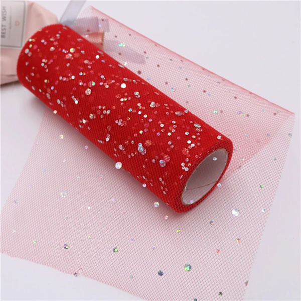 Glitter Tyll Tyg Rullar 6 Tum 10 Yards  Glittrande Band Paljetter Polka Dots Nät Spole för DIY Tutu Kjolar Bröllop Baby Shower Båge Påskfest