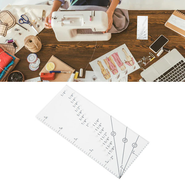 Sömnadsmånlinjal med magnetisk sömguide, tydlig skala, robust, hållbar, hög precision, bärbar symaskinslinjal, transparent